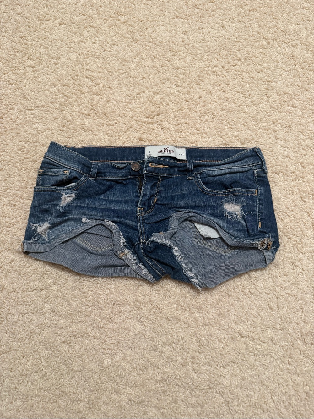 Hollister Women's Dark Indigo Distressed Denim Cutoff Shorts